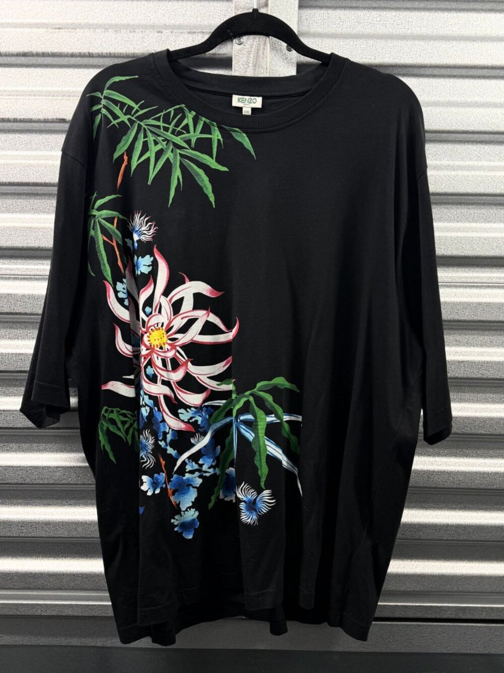 KENZO BLACK MULTICOLOR FLORAL GRAPHIC T-SHIRT COTTON